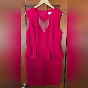 Bisou Bisou Red Textured Dress with Chain Detail